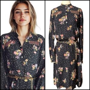 Jody T Of Ca. Rustic Prairie Cottagecore Dress Sz Small Black Floral Whimsigoth